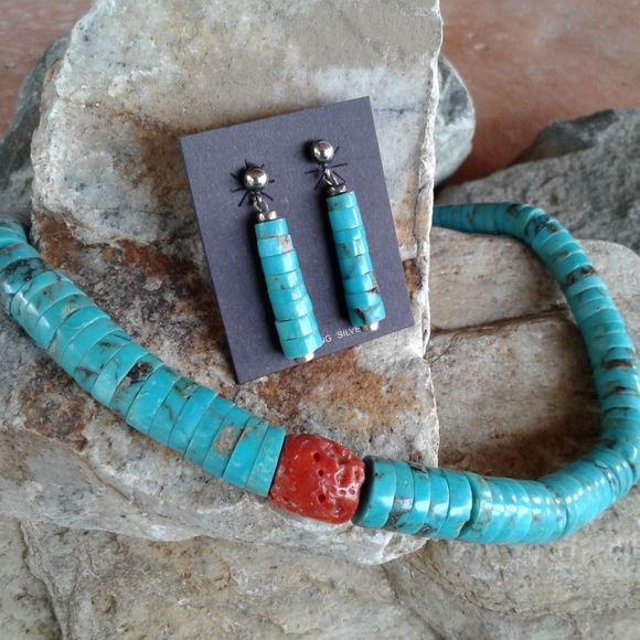 Sterling Silver Vintage TURQUOISE Heishe  NECKLACE - Picture 8 of 8